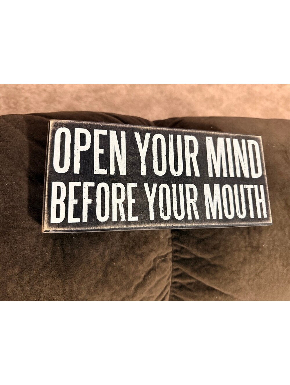 'Open your Mind' wood sign